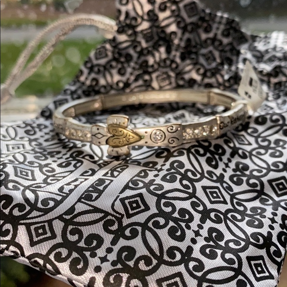 Silver bracelet w/rhinestone & gold/brass. W/verse